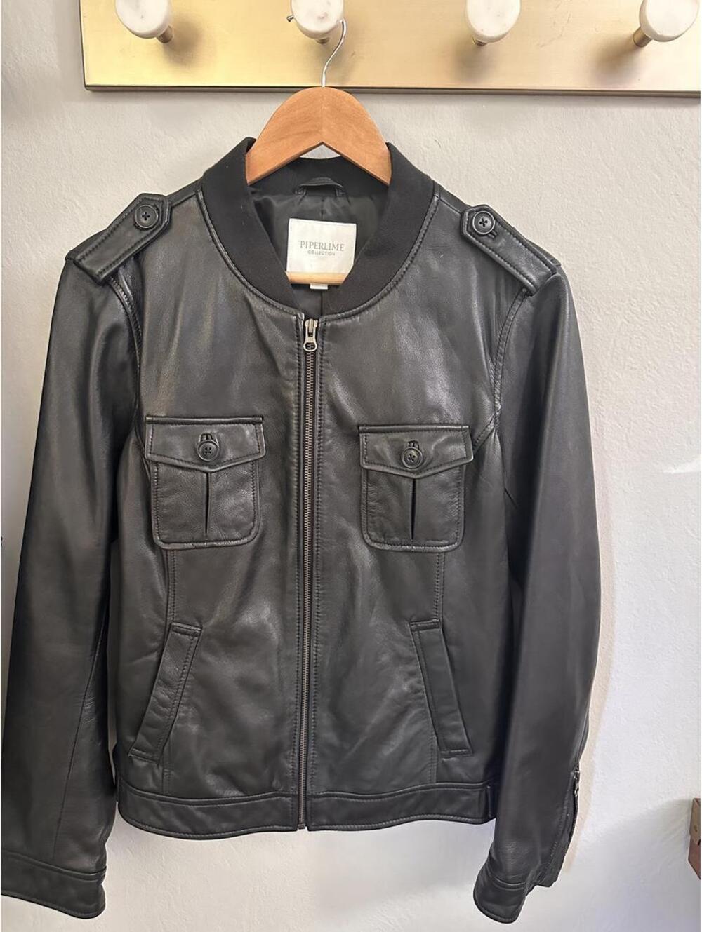 Piperlime Black Genuine Leather Moto Bomber Jacket L